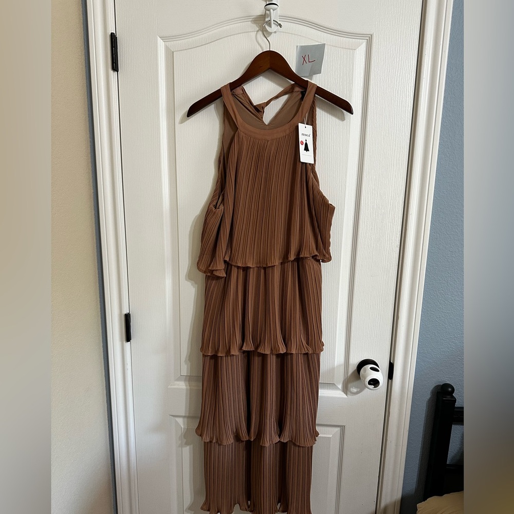 Elegant Brown Pleated Dress